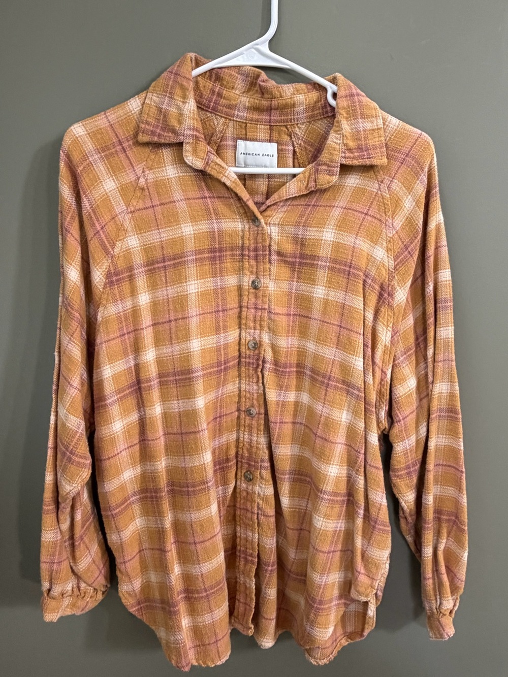 Women's American Eagle Outfitters Gold Rust Plaid Button-Down Shirt sz Small